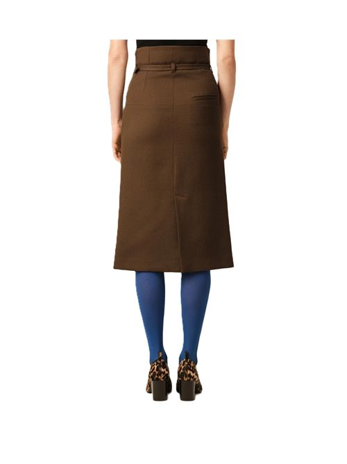 Gonna a tubino in lana marrone con cintura Ami Paris | FSK477.WV02162221CHOCOLATEBROWN